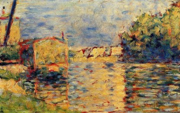 peupliers bord rivière epte vus marais Tableau Peinture - bord de rivière 1884